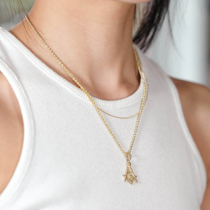 10K Yellow Gold CZ Freemason Square Compass Masonic Pendant 1.1" - WJD Exclusives