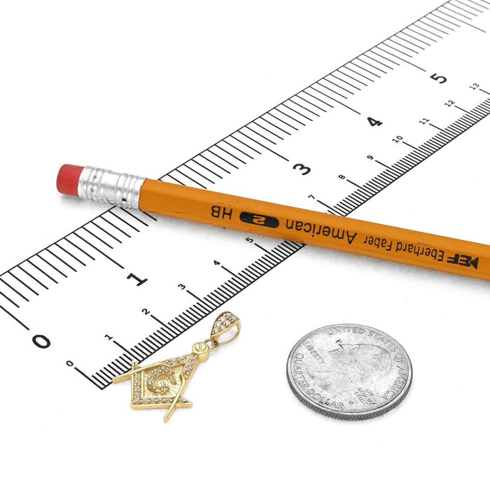 10K Yellow Gold CZ Freemason Square Compass Masonic Pendant 1.1" - WJD Exclusives