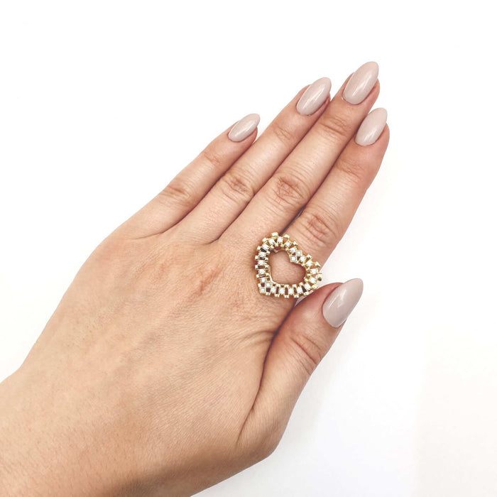 10K Gold Yellow CZ Heart Signet Ring - WJD Exclusives