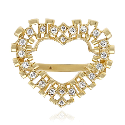 10K Gold Yellow CZ Heart Signet Ring