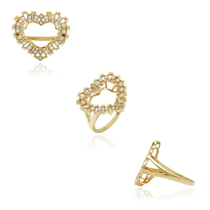 10K Gold Yellow CZ Heart Signet Ring