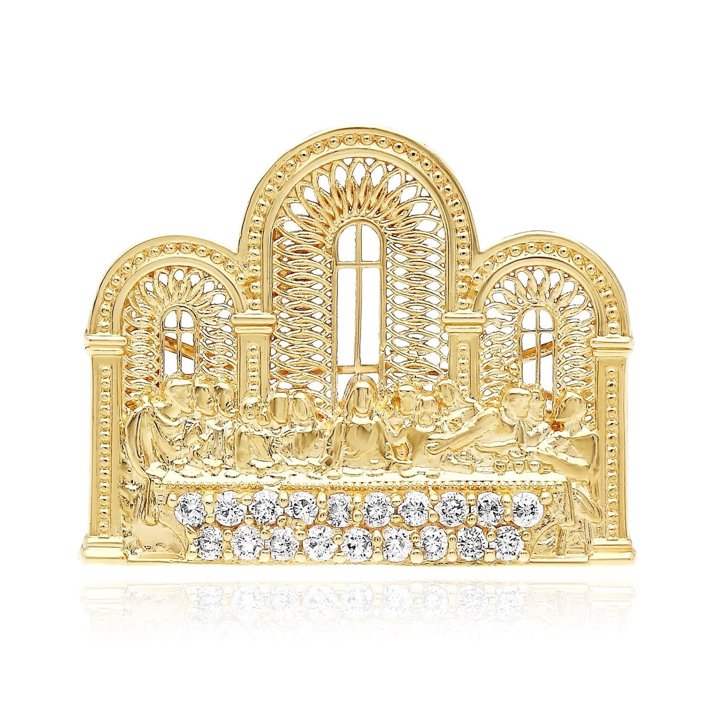 10K Gold Yellow CZ Last Supper With Arches Ring