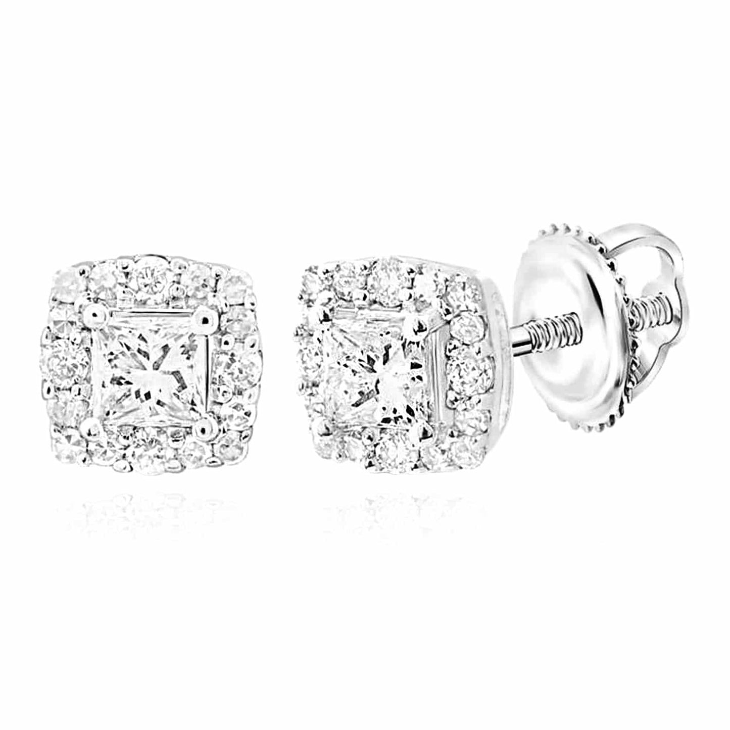 0.50CTW Real Diamond 14K Real Gold Yellow White Rose Square Halo Stud Earrings 6mm
