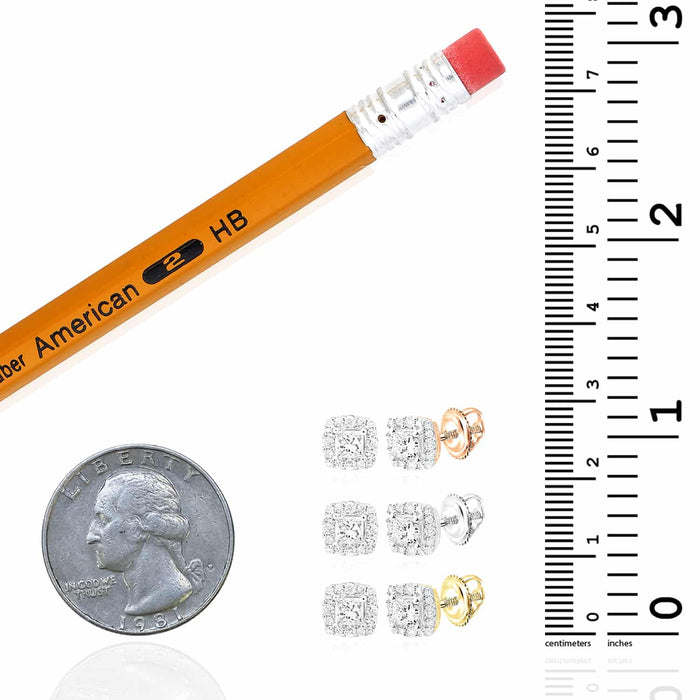 0.50CTW Natural Diamond 14K Yellow Gold White Rose Square Halo Stud Earrings 6mm - WJD Exclusives