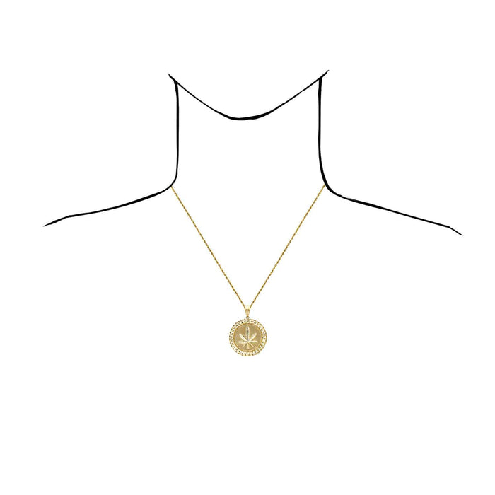10K Gold Marijuana Hemp Leaf Miami Cuban Border Round Pendant 1.7" - 2.1" - WJD Exclusives