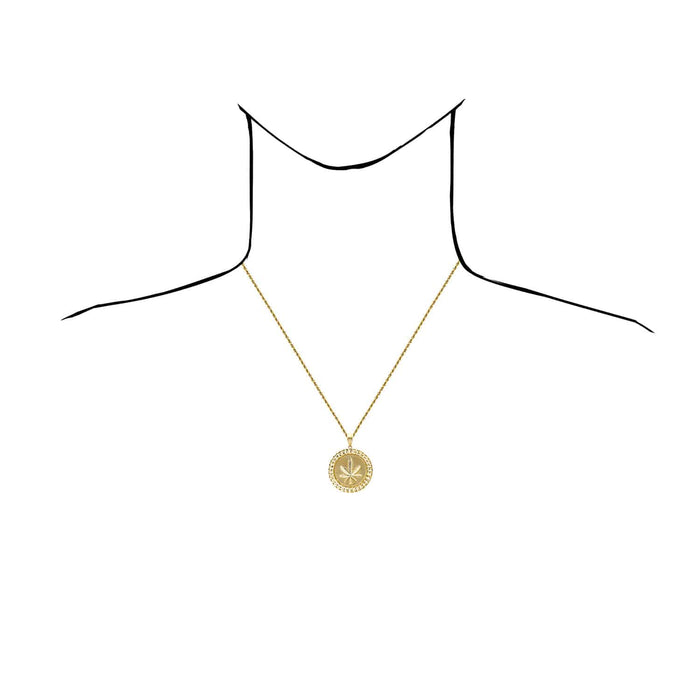 10K Gold Marijuana Hemp Leaf Miami Cuban Border Round Pendant 1.7" - 2.1" - WJD Exclusives