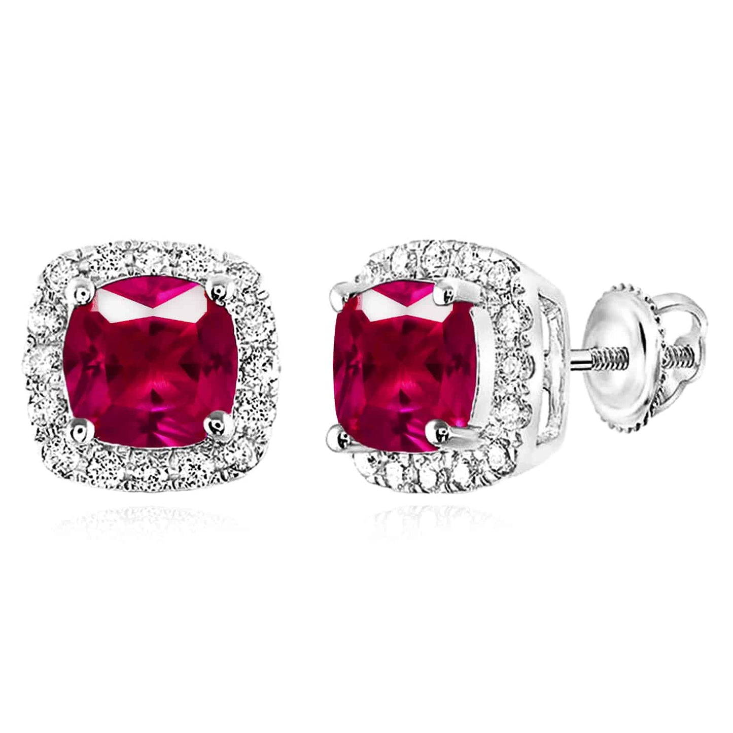 1.76CTW Real Diamond 14K Real Gold Yellow White Rose Ruby Square Halo Earrings 7mm