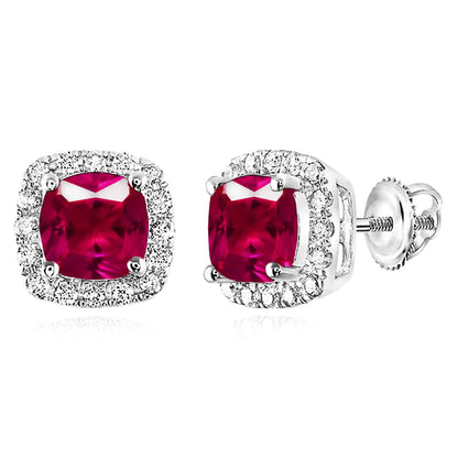 1.76CTW Real Diamond 14K Real Gold Yellow White Rose Ruby Square Halo Earrings 7mm
