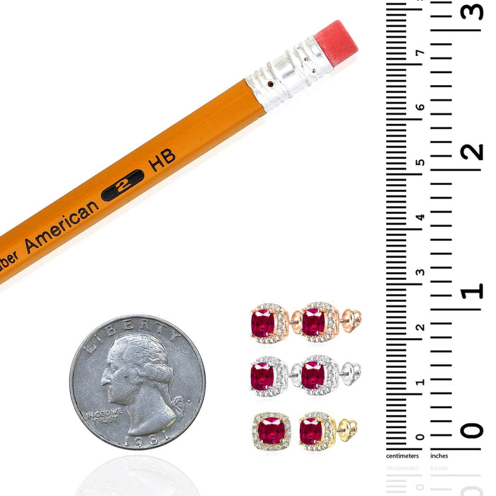 1.76CTW Natural Diamond 14K Yellow Gold White Rose Ruby Square Halo Earrings 7mm - WJD Exclusives