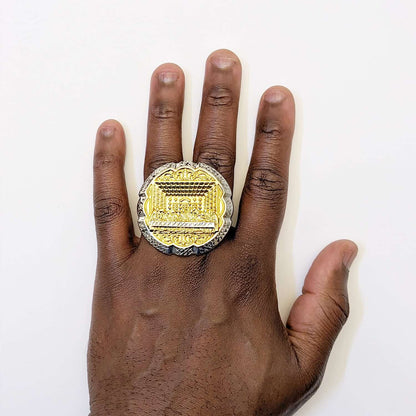 10K Gold Two-Tone White Yellow Round Last Supper Two-Finger Ring