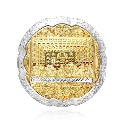 10K Gold Two-Tone White Yellow Round Last Supper Two-Finger Ring