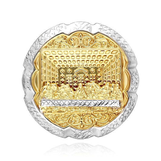 10K Gold Two-Tone White Yellow Round Last Supper Two-Finger Ring