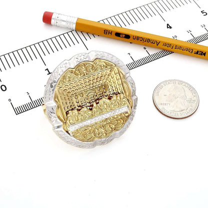 10K Gold Two-Tone White Yellow Round Last Supper Two-Finger Ring