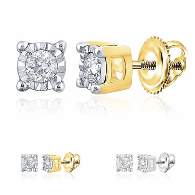 .40CTW Natural Diamond 10K Gold Yellow White Round Solitaire Stud Earrings 4.7mm - WJD Exclusives