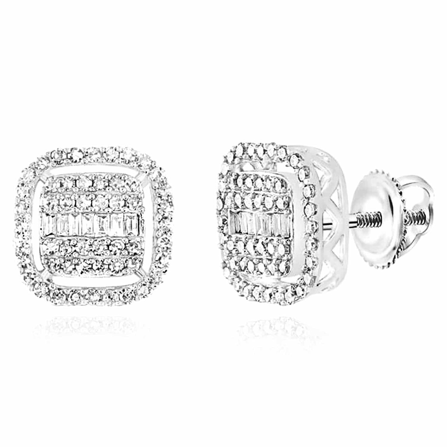 0.60CTW Real Diamond 10K Gold Yellow White Baguette Square Stud Earrings 10mm