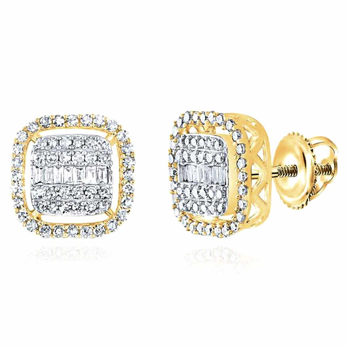 0.60CTW Natural Diamond 10K Gold Yellow White Baguette Square Stud Earrings 10mm - WJD Exclusives