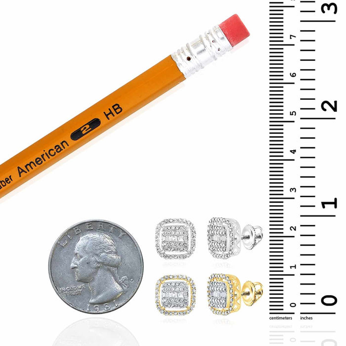 0.60CTW Natural Diamond 10K Gold Yellow White Baguette Square Stud Earrings 10mm - WJD Exclusives