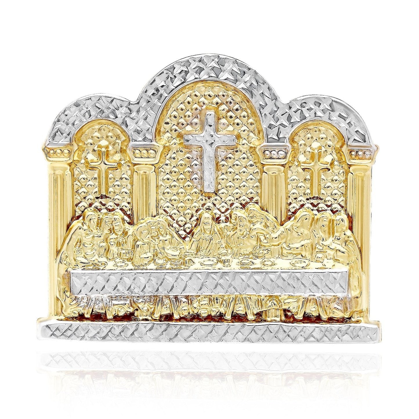 10K Gold Two-Tone Yellow White Diamond Cut Last Supper 3D Two-Finger Ring
