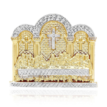10K Gold Two-Tone Yellow White Diamond Cut Last Supper 3D Two-Finger Ring