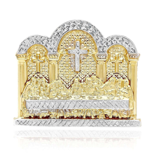 10K Gold Two-Tone Yellow White Diamond Cut Last Supper 3D Two-Finger Ring