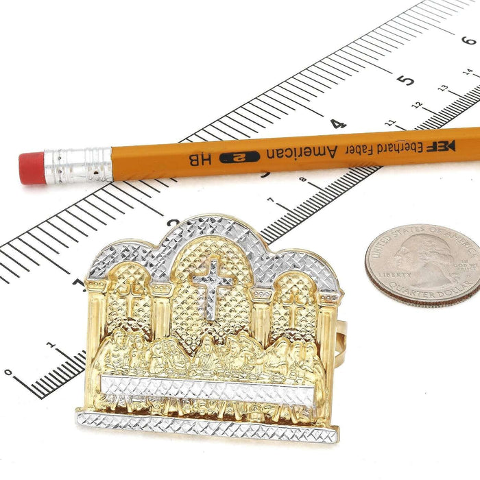 10K Gold Two - Tone Yellow White Diamond - Cut Last Supper 3D Two - Finger Ring - WJD Exclusives