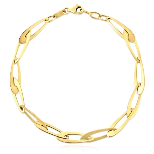 14K Real Gold Yellow 5.5mm Italian Oval Elongated Bracelet 7.5"