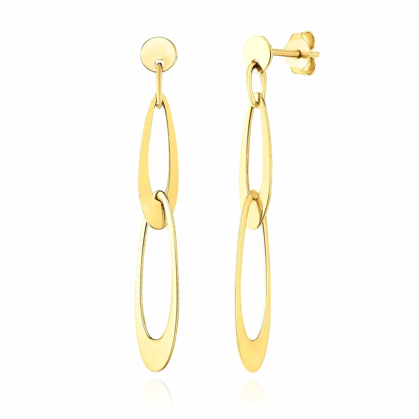 14K Real Gold Italian Elongated Oval Drop  Earrings 42.5mm
