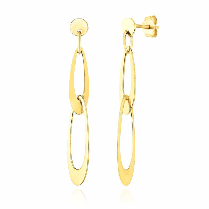 14K Gold Italian Elongated Oval Drop Earrings 42.5mm - WJD Exclusives