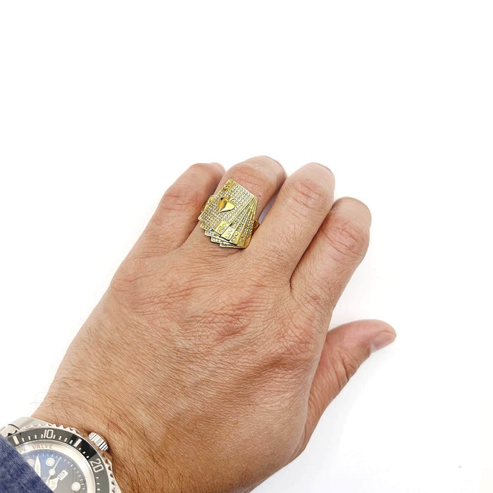 10K Gold Yellow CZ Playing Cards Signet Ring - WJD Exclusives