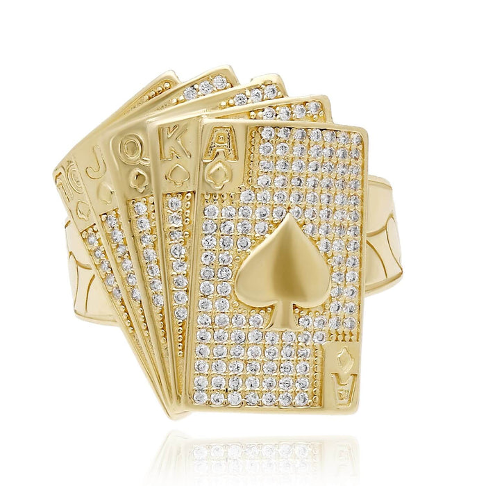 10K Gold Yellow CZ Playing Cards Signet Ring - WJD Exclusives