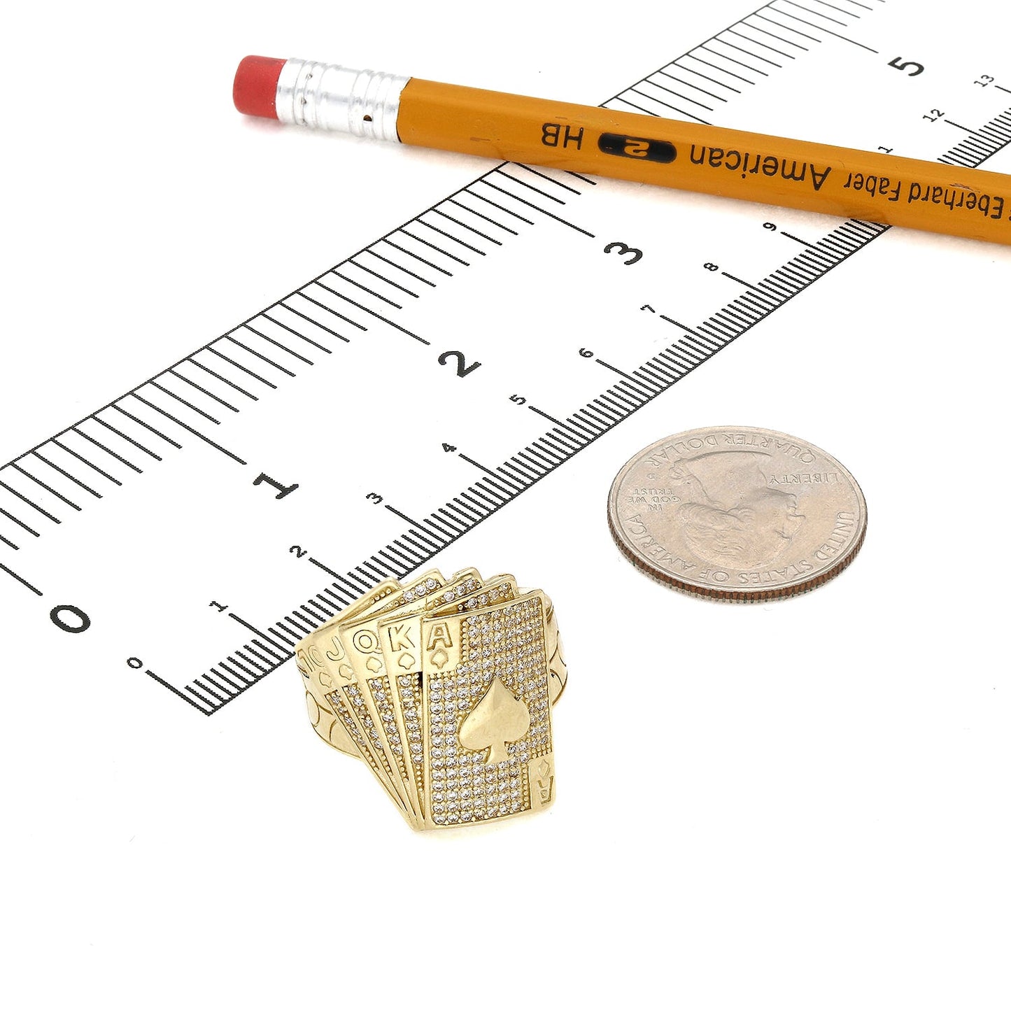 10K Gold Yellow CZ Playing Cards Signet Ring
