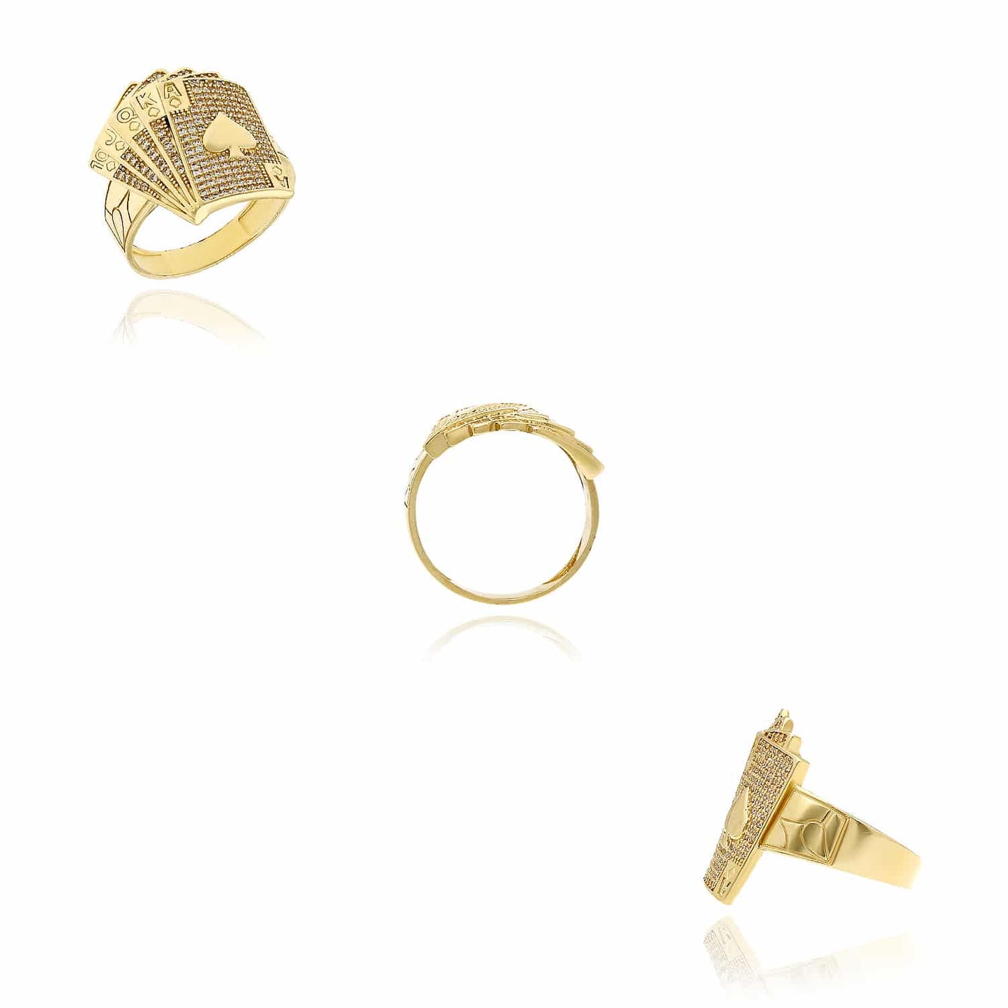 10K Gold Yellow CZ Playing Cards Signet Ring