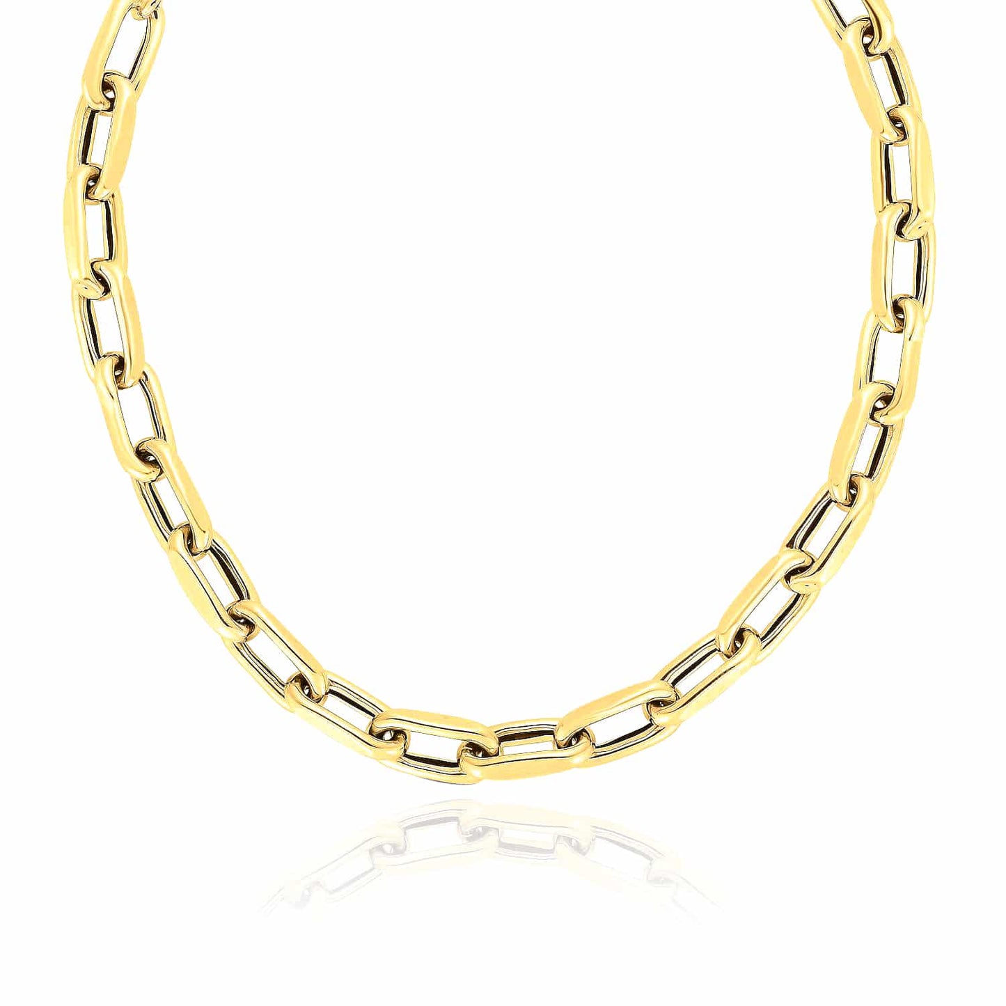 14K Real Gold 9mm Oval French Cable Chain Necklace 18"