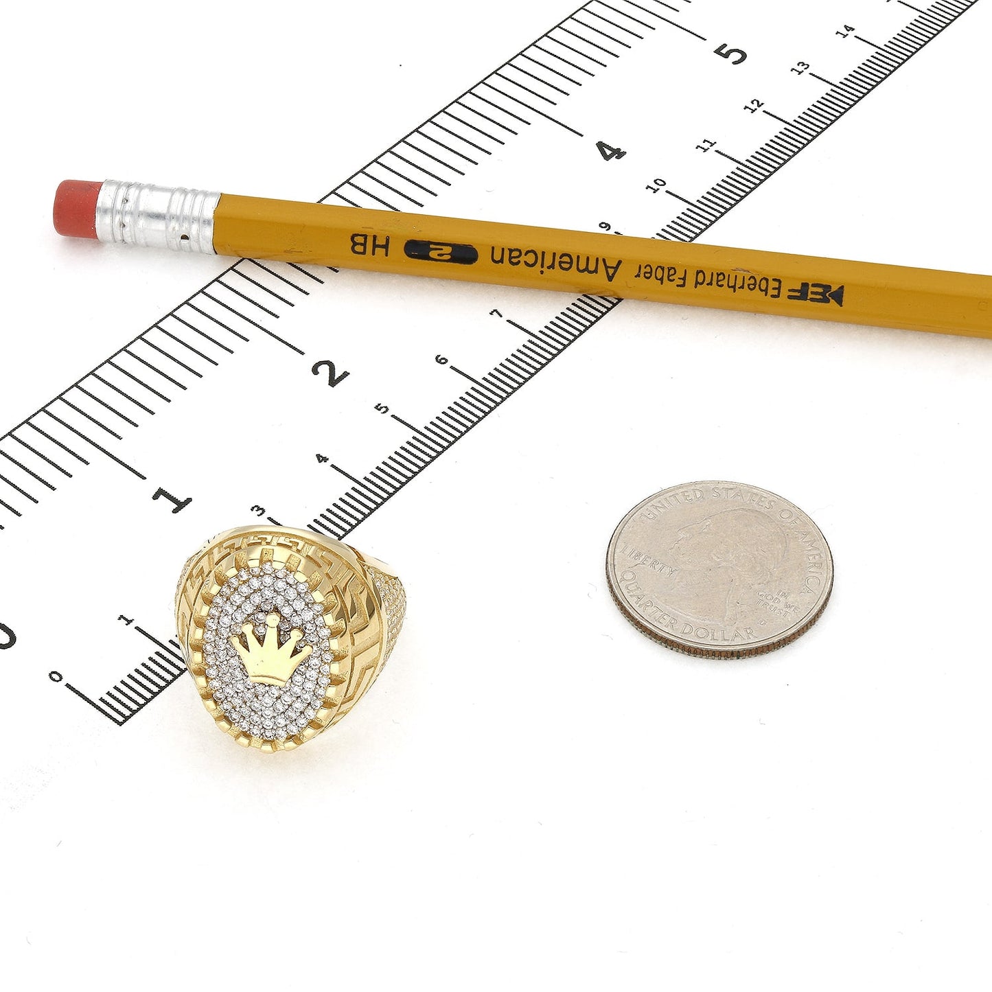 14K Real Gold Yellow CZ Pave Ornaments Crown Signet Ring