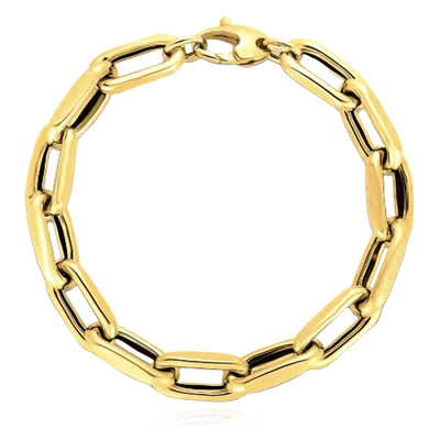 14K Yellow Gold 9mm Oval French Cable Bracelet (Solid Links) 8" - WJD Exclusives