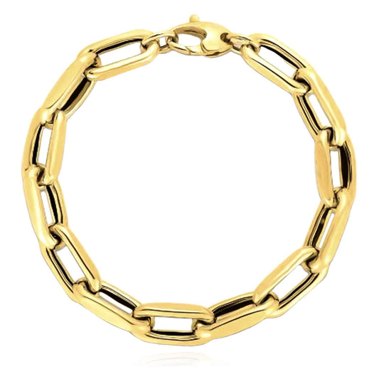 Solid 14K Real Gold 9mm Oval French Cable Bracelet 8"