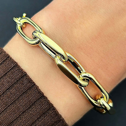 Solid 14K Real Gold 9mm Oval French Cable Bracelet 8"