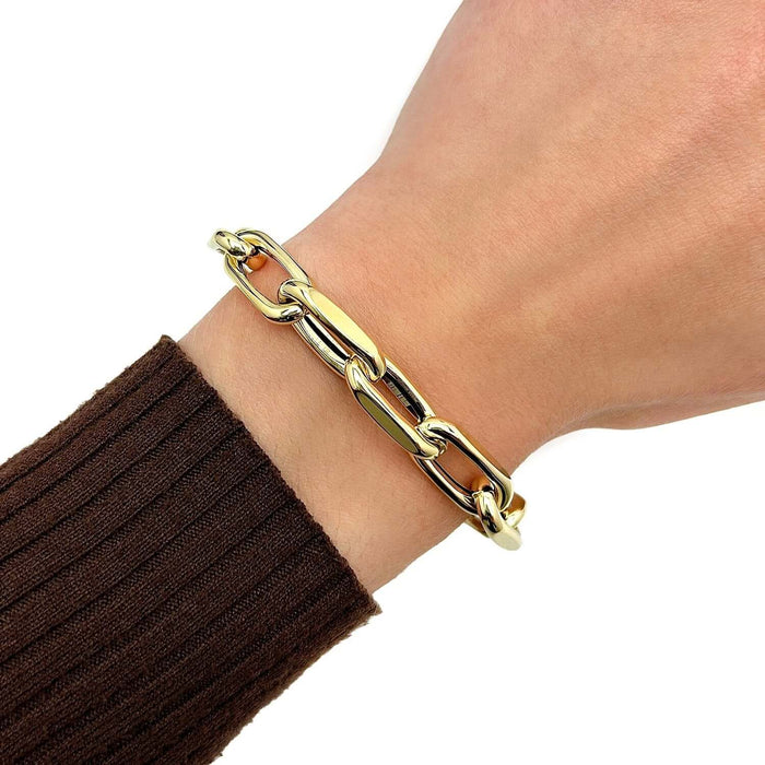 14K Yellow Gold 9mm Oval French Cable Bracelet (Solid Links) 8" - WJD Exclusives