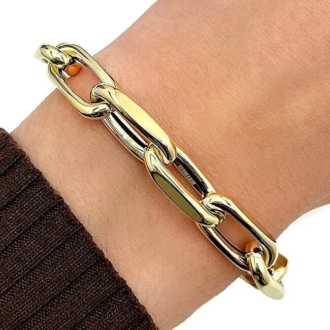 14K Yellow Gold 9mm Oval French Cable Bracelet (Solid Links) 8" - WJD Exclusives