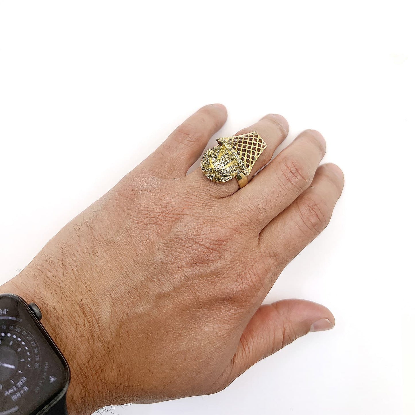 10K Gold Yellow CZ Basketball Hoop Ring