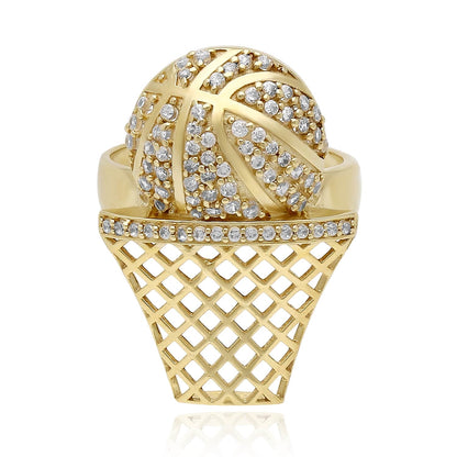 10K Gold Yellow CZ Basketball Hoop Ring