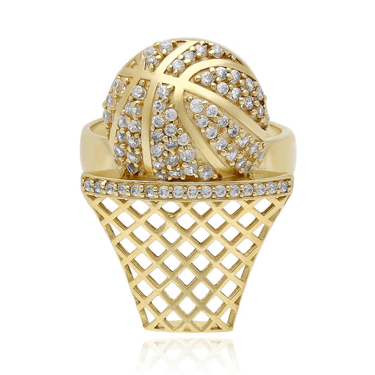 10K Gold Yellow CZ Basketball Hoop Ring