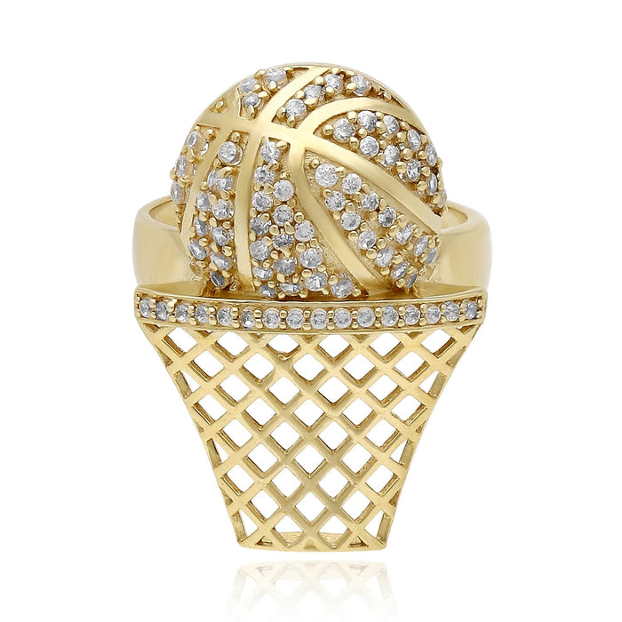 10K Gold Yellow CZ Basketball Hoop Ring - WJD Exclusives