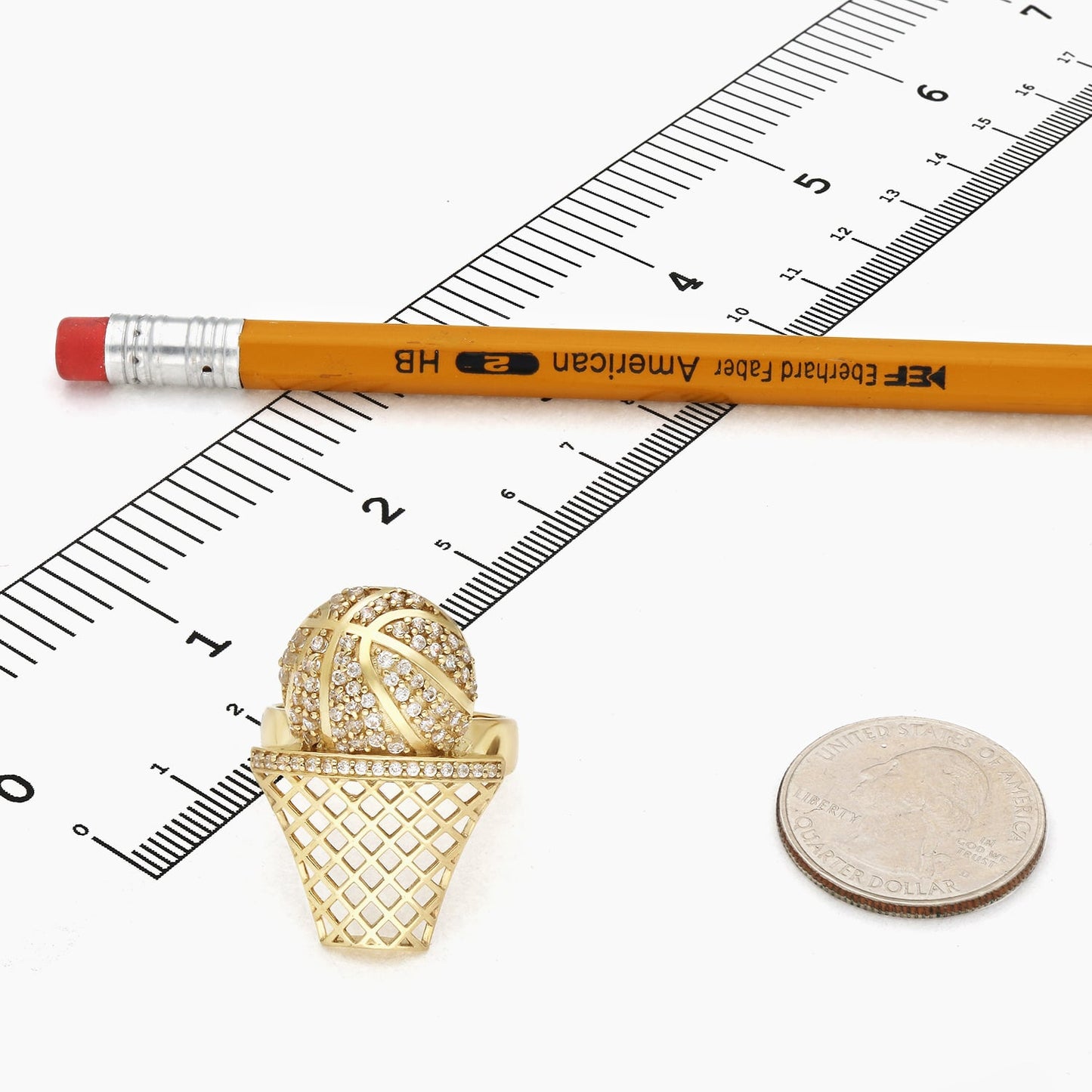 10K Gold Yellow CZ Basketball Hoop Ring