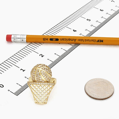 10K Gold Yellow CZ Basketball Hoop Ring