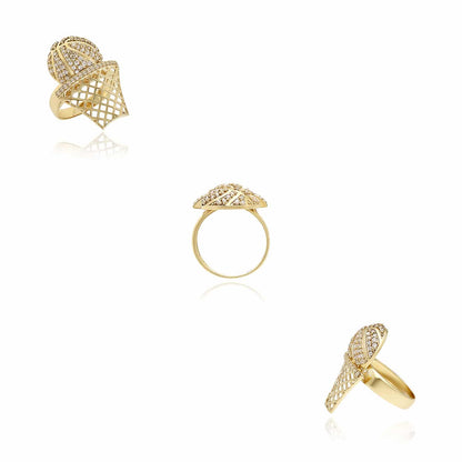 10K Gold Yellow CZ Basketball Hoop Ring