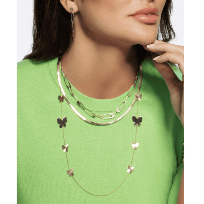 14K Yellow Gold Graduating Butterfly Station Necklace (Solid Links) 26" - WJD Exclusives