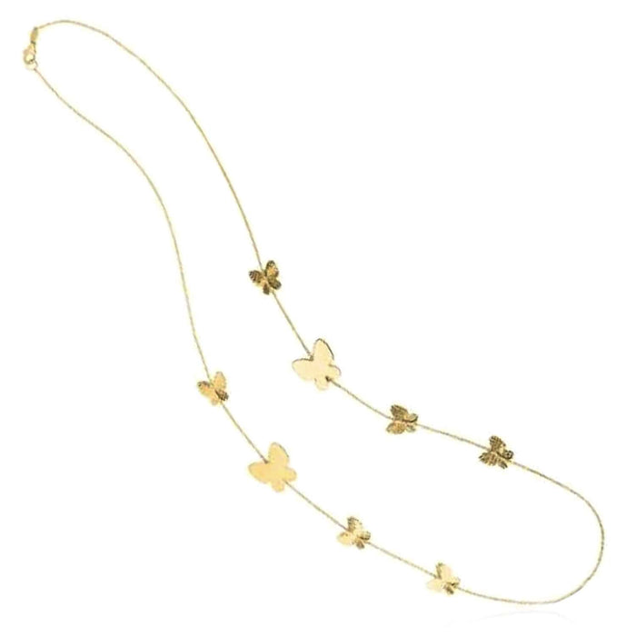 14K Yellow Gold Graduating Butterfly Station Necklace (Solid Links) 26" - WJD Exclusives
