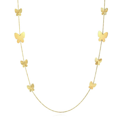 14K Yellow Gold Graduating Butterfly Station Necklace (Solid Links) 26" - WJD Exclusives