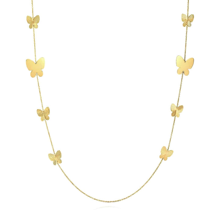14K Yellow Gold Graduating Butterfly Station Necklace (Solid Links) 26" - WJD Exclusives
